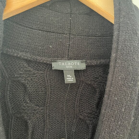 NEW Talbots Black Cable Knit Cardigan Sweater Size Medium Petite - Picture 5 of 8